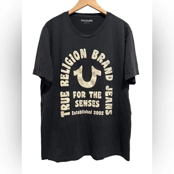True Religion Men’s Horseshoe Logo T-shirt Men’s Size XXL Black White - Picture 3 of 10